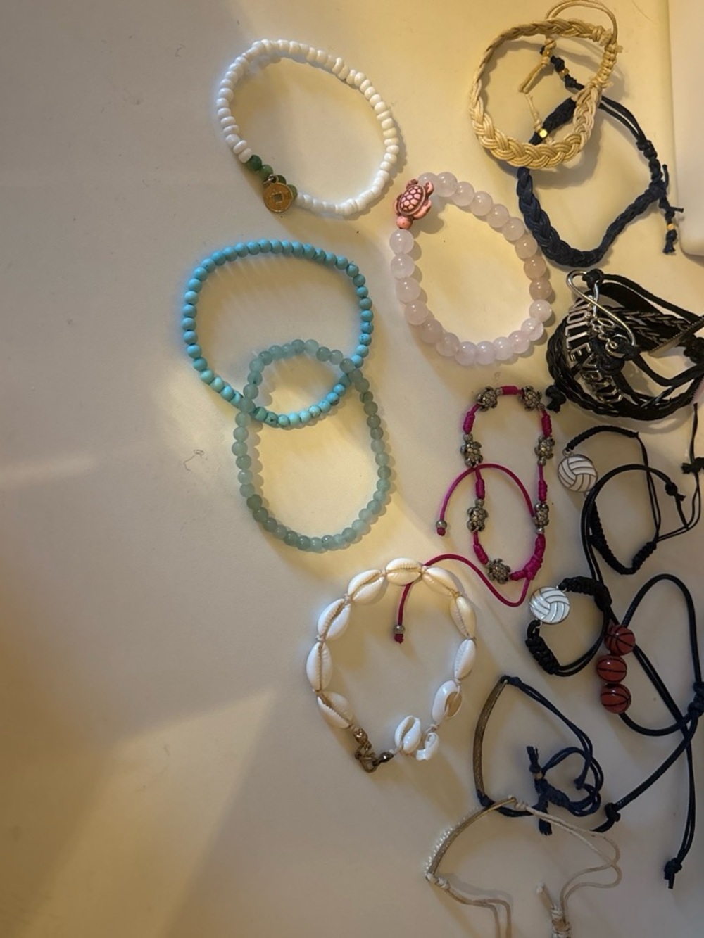 Assorted Beaded and Rope Bracelet Set - White, Turquoise, Pink, Black